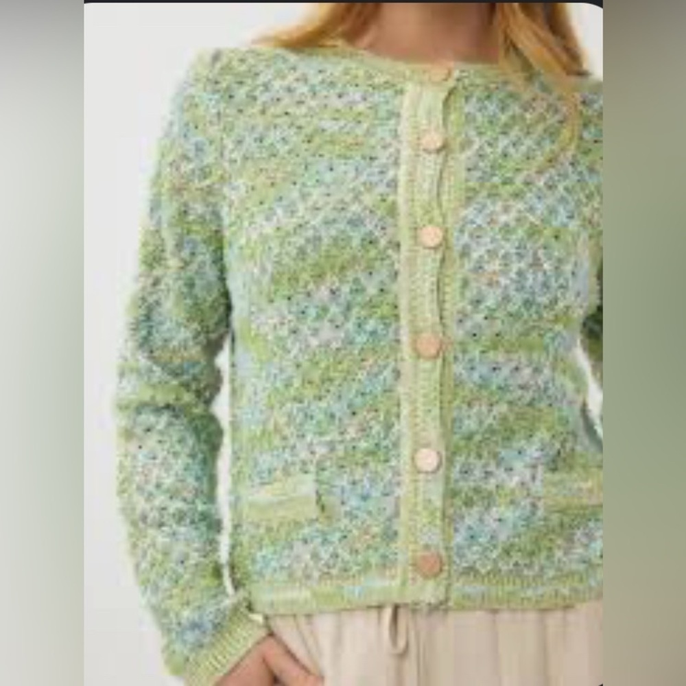 NWT Esqualo Green Patterned Knit Cardigan Sweater Size S - Picture 12 of 12